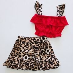 Deco kids leoparlı fırfırlı etekli takım
