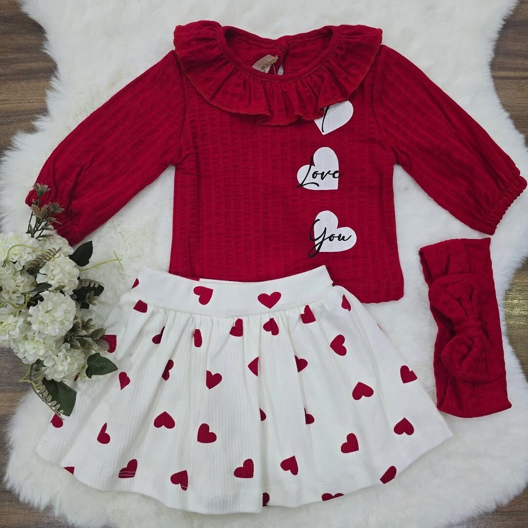 Bandanalı kalpli etekli takım