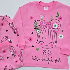 Mehdix kids çiçekli kız pijama takım pembe