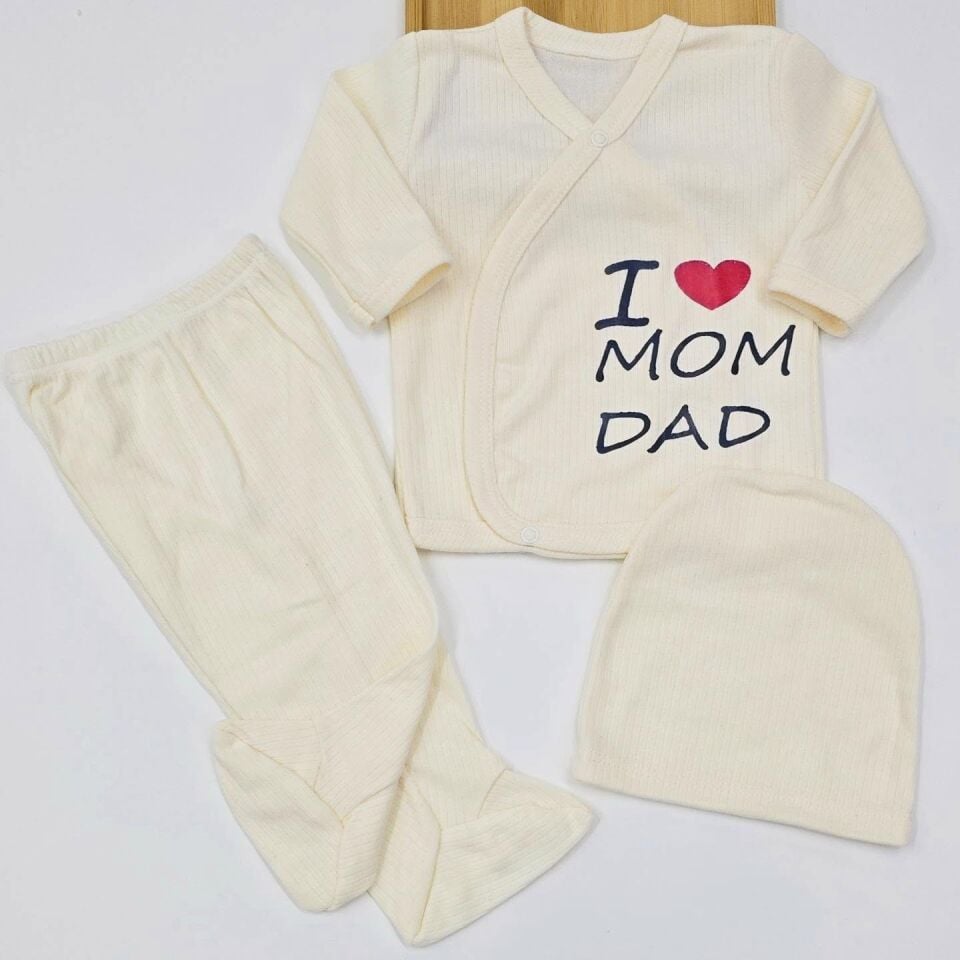 Love mam dad baskılı bereli yenidoğan takım 0-3 ay