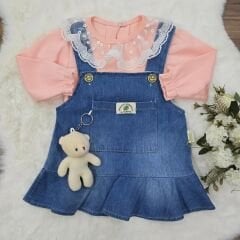 Dantelli ayrı badili ayıcıklı kot slopet elbise