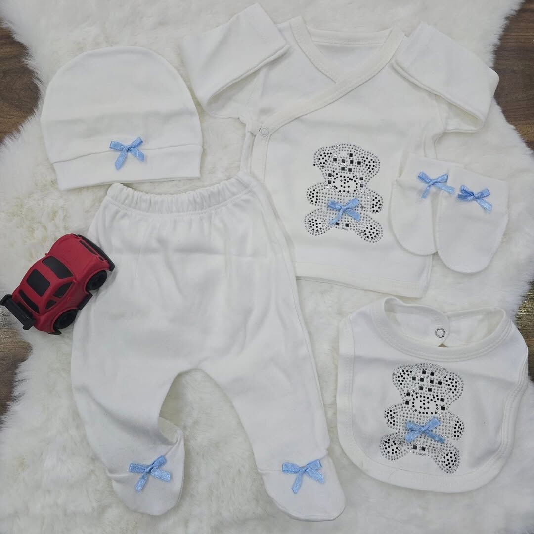 Taşlı ayıcıklı 5'li yenidoğan takım 0-3 ay