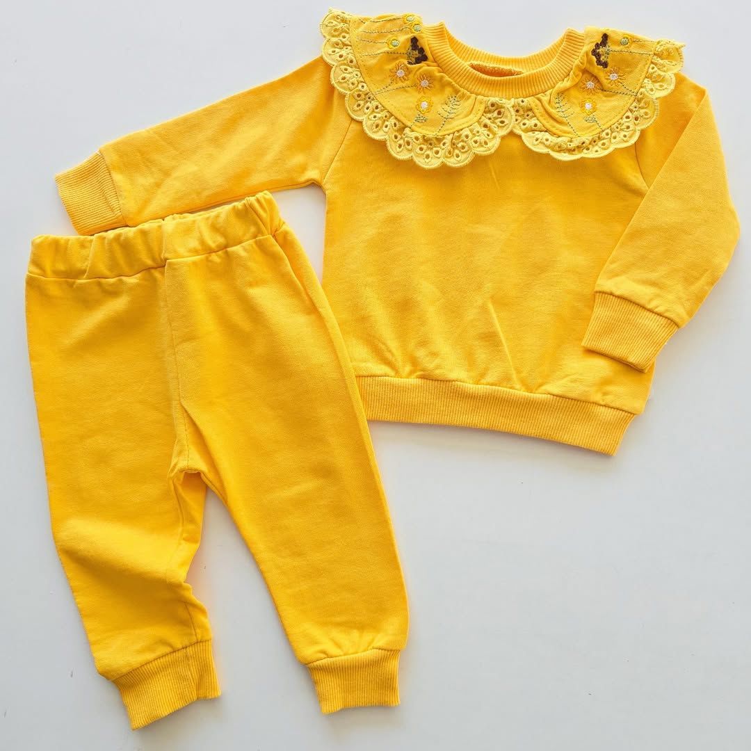 Zeo kids yakası dantelli nakışlı takım
