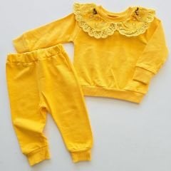 Zeo kids yakası dantelli nakışlı takım
