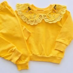 Zeo kids yakası dantelli nakışlı takım