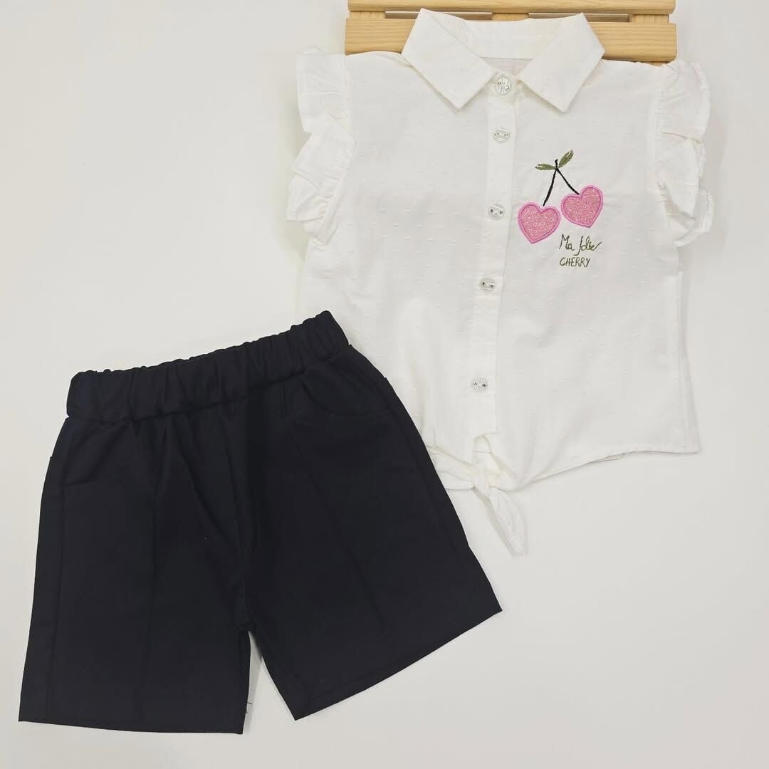 KETEN ŞORTLU KALP NAKIŞLI TAKIM 2-5 YAŞ