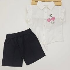 KETEN ŞORTLU KALP NAKIŞLI TAKIM 2-5 YAŞ