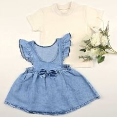 Fırfırlı Fiyonklu Kot Elbise