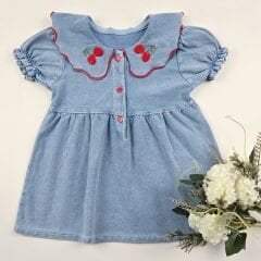 Nakışlı Kiraz Yakalı Elbise