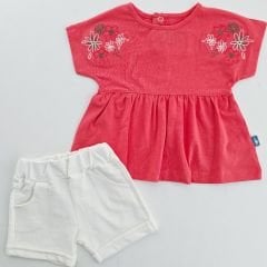 Nazar baby çiçek nakışlı şortlu takım