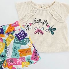 Deco baby kelebek nakışlı şortlu takım
