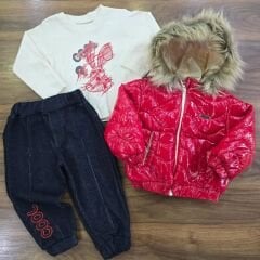 Tüylü kapşonlu montlu cool takım