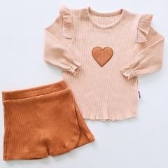 Chocukcha baby kalp nakışlı şort etekli takım