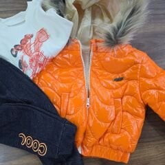 Tüylü kapşonlu montlu cool takım