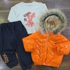 Tüylü kapşonlu montlu cool takım