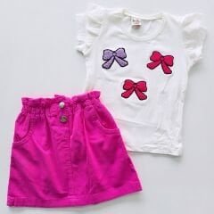 İncilay kids fiyonk nakışlı kot etekli takım