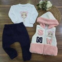 Kapşonlu welsoflu kuzulu yelekli takım