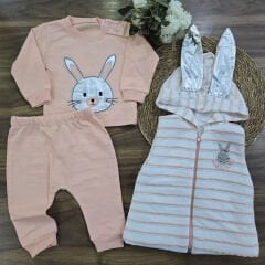 Kapşonlu tavşanlı şişme yelekli takım