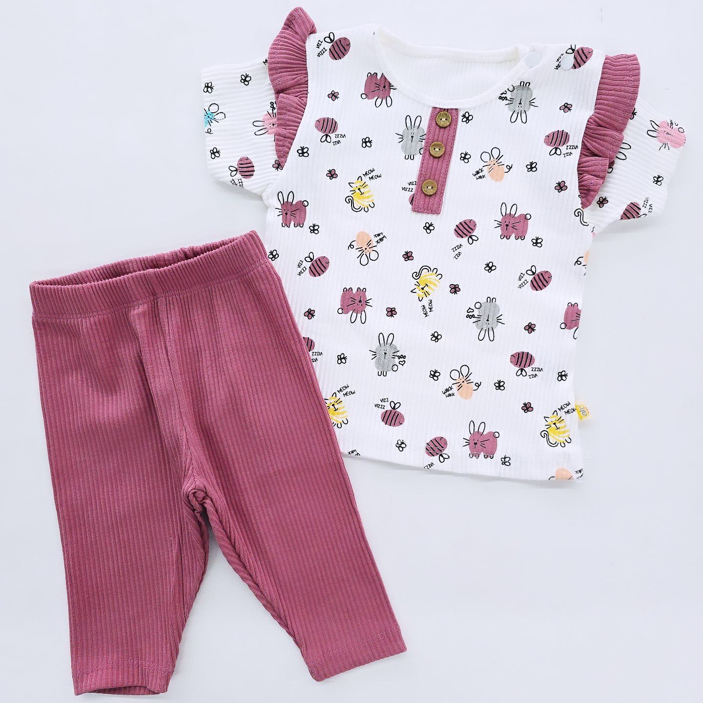 Air baby tavşanlı kolu fırfırlı fitilli takım