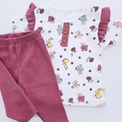 Air baby tavşanlı kolu fırfırlı fitilli takım