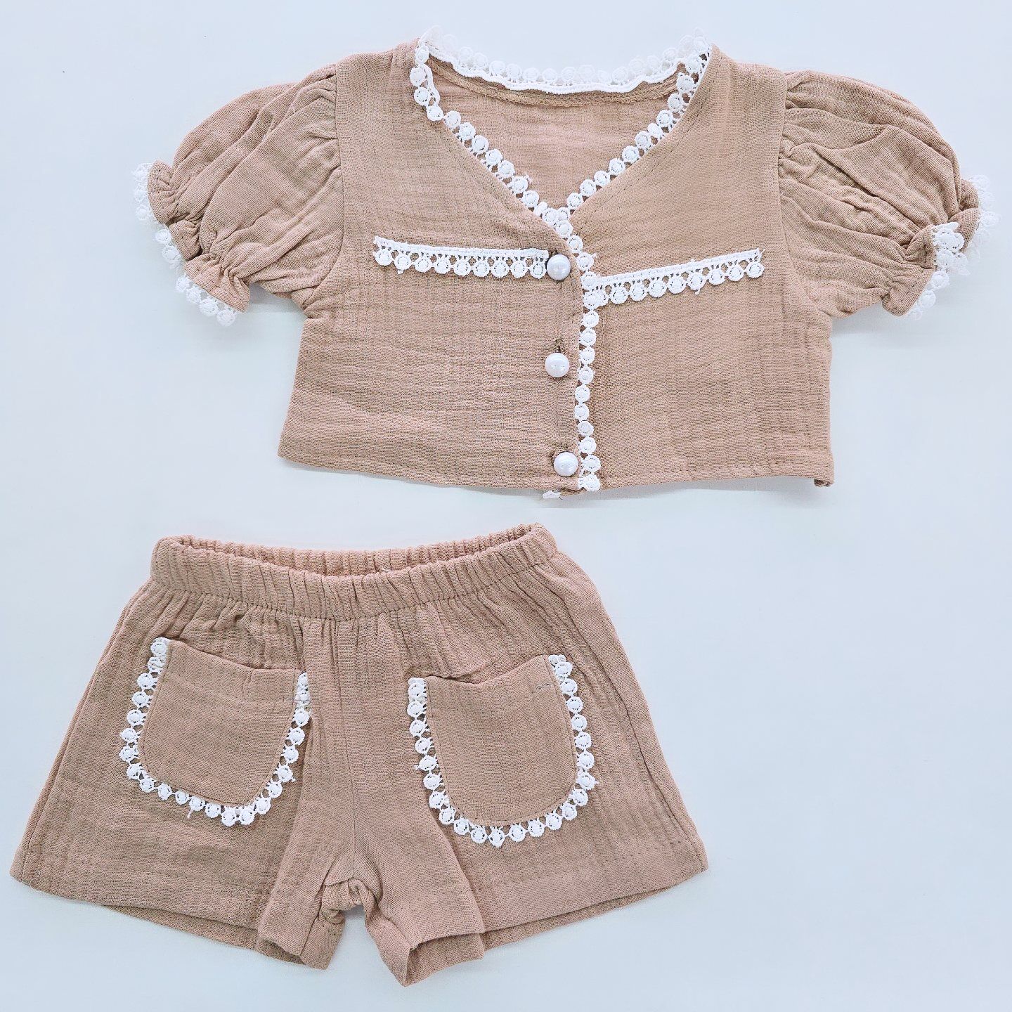 Patpat baby dantelli müslin şortlu takım