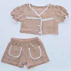 Patpat baby dantelli müslin şortlu takım