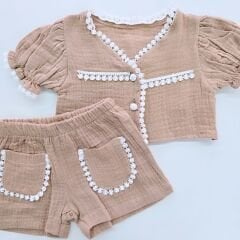 Patpat baby dantelli müslin şortlu takım