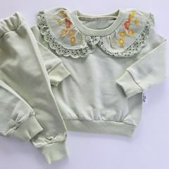 Zeo kids baby yakası dantelli takım