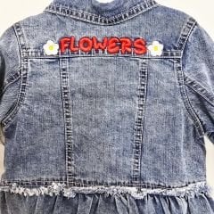 Overdo kids arkası flowers nakışlı kot ceket