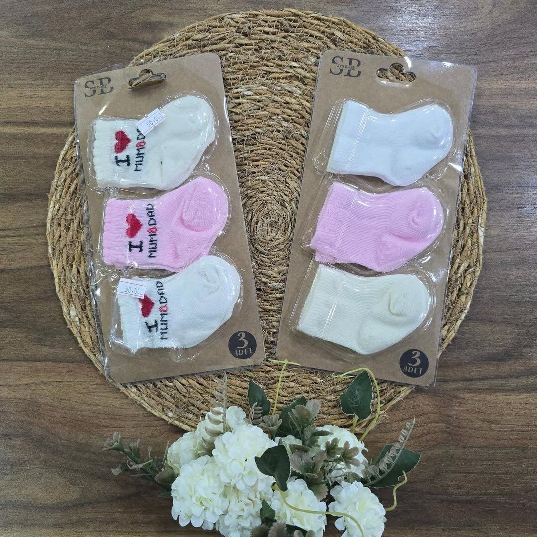 3'lü yenidoğan bebek çorap 0-6 ay