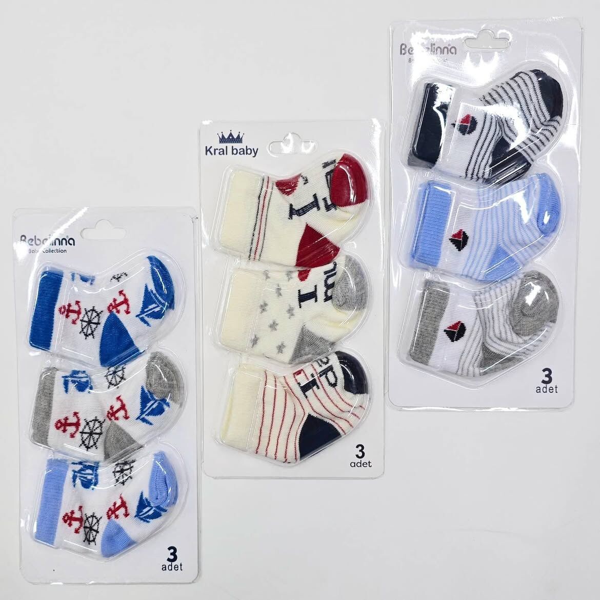 3'lü 1 paket bebek çorap 0-6 AY (ERKEĞE UYGUN KARIŞIK  GÖNDERİLECEKTİR)