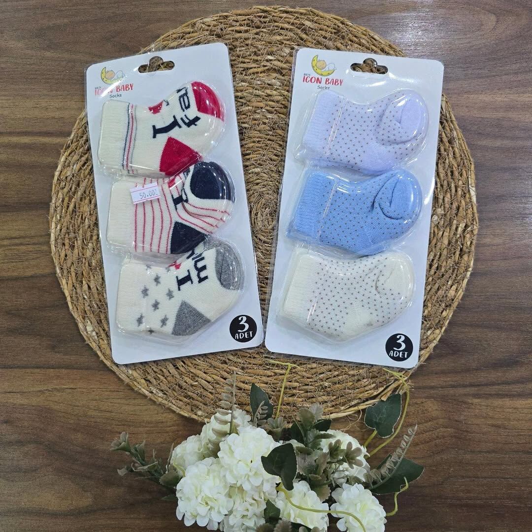 3'lü yenidoğan bebek havlu çorap 0-6 ay