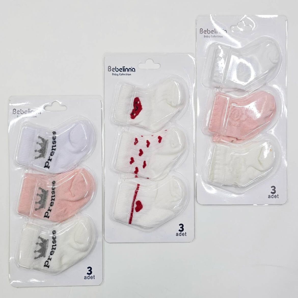 3'lü 1 paket bebek çorap 0-6 AY (KIZ UYGUN KARIŞIK  GÖNDERİLECEKTİR)