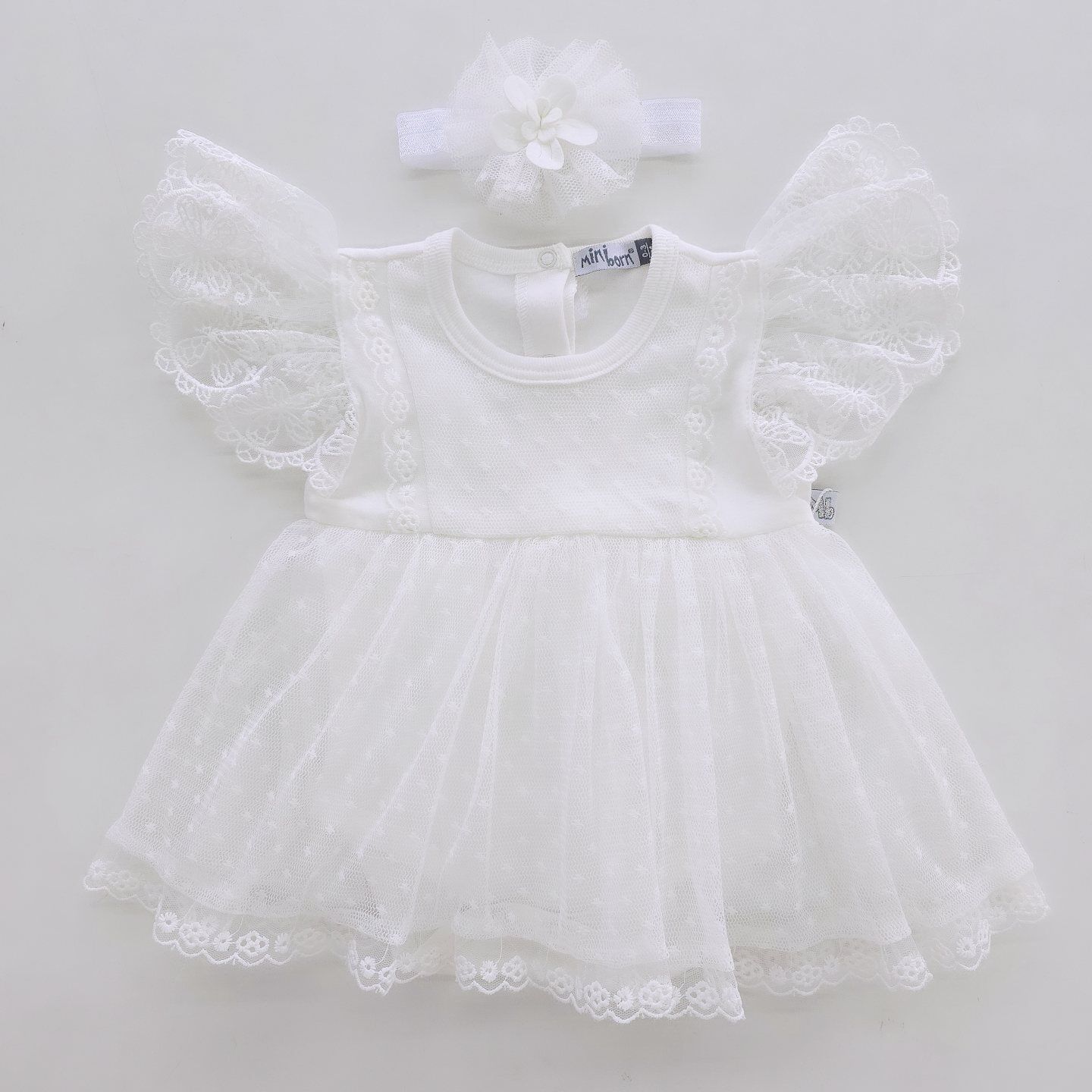 Miniborn dantelli çıtçıtlı badili bandanalı elbise