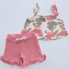 Deco baby çiçekli fiyonklu takım
