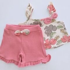 Deco baby çiçekli fiyonklu takım