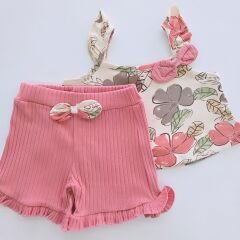 Deco baby çiçekli fiyonklu takım