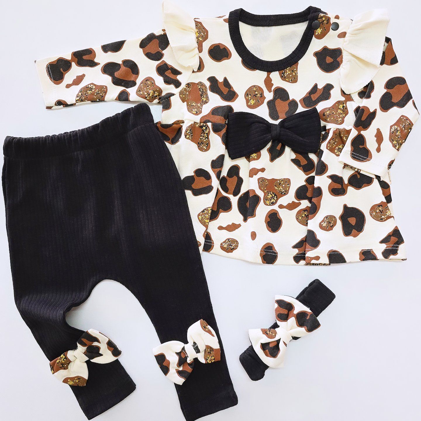 Coşay baby leoparlı fiyonklu takım