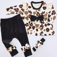 Coşay baby leoparlı fiyonklu takım