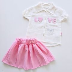 Güles baby love nakışlı gömlekli etekli takım