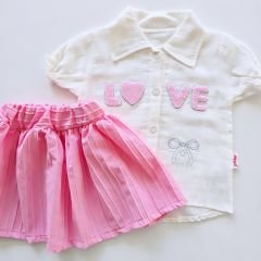 Güles baby love nakışlı gömlekli etekli takım