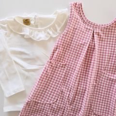 Sellfie kids yakası fırfırlı badili pitikareli elbise