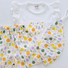 İncilay kids kalp nakışlı müslin şortlu takım