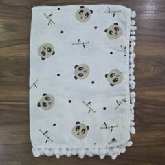 Çift katlı ponponlu müslin battaniye 80x90 cm