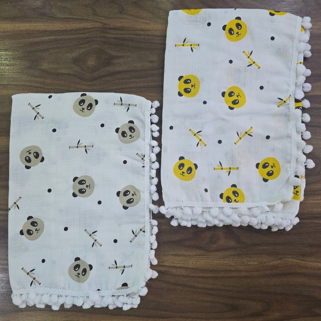 Çift katlı ponponlu müslin battaniye 80x90 cm