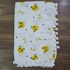 Çift katlı ponponlu müslin battaniye 80x90 cm