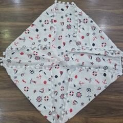 Çift katlı ponponlu müslin battaniye 80x90 cm