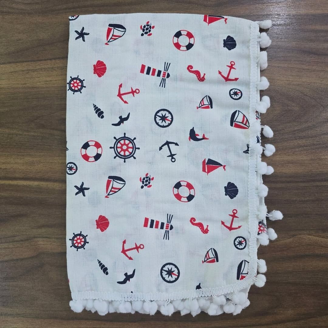 Çift katlı ponponlu müslin battaniye 80x90 cm