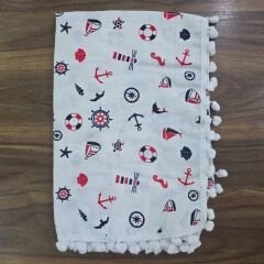 Çift katlı ponponlu müslin battaniye 80x90 cm