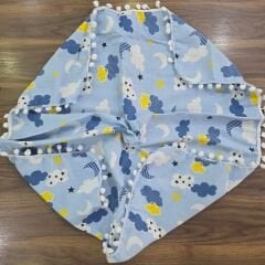 Çift katlı ponponlu müslin battaniye 80x90 cm